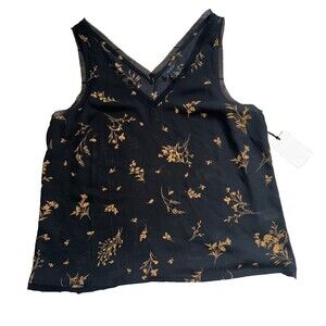 Women's Halogen Floral V-neck Semi Sheer Sleeveless Tulle Trim Top Size M